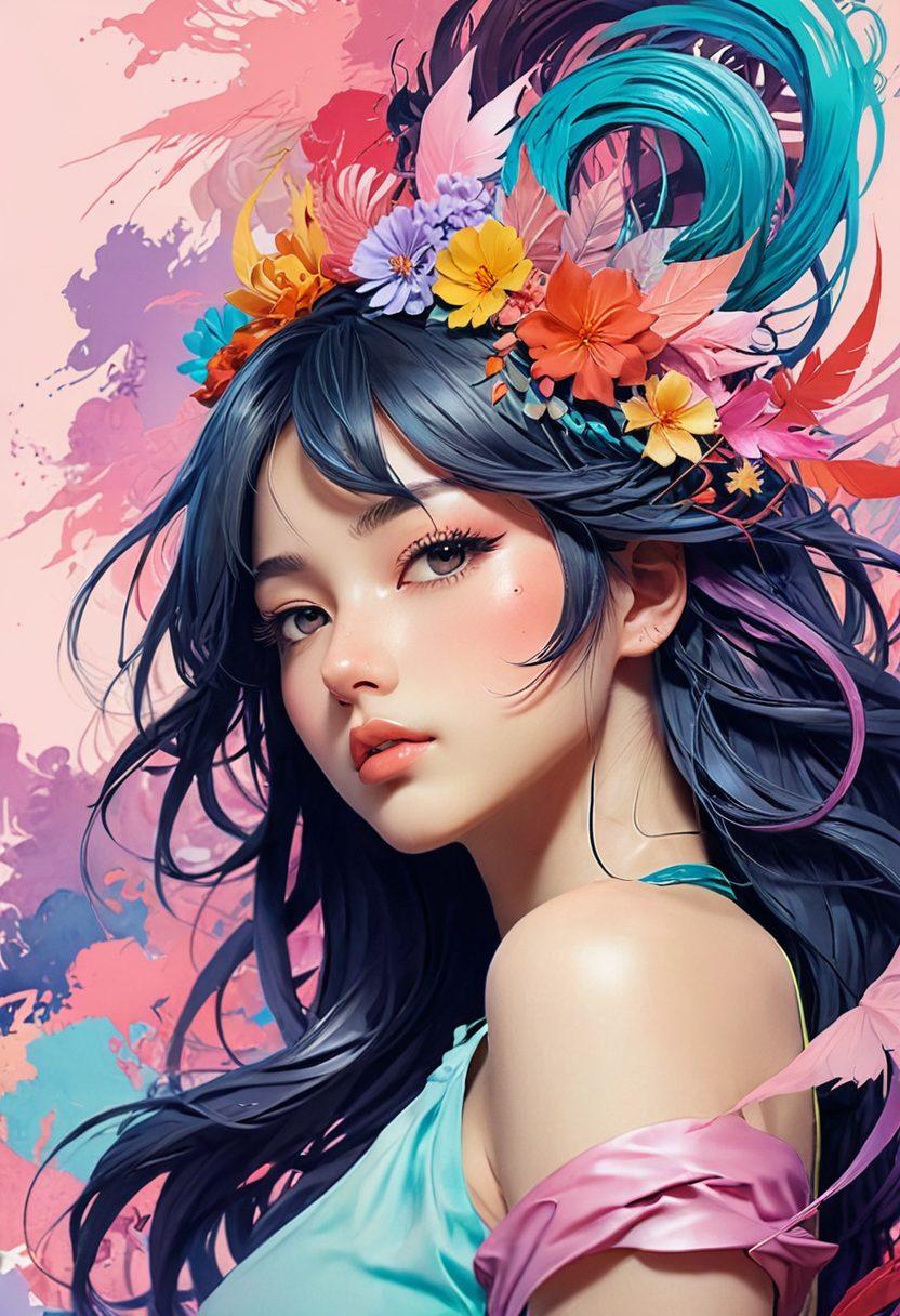 A vivid collage showcasing the artistic elements of hentai, featuring intricate hand-drawn characters in diverse scenes that merge sensuality and creativity. Include soft pastel colors intermingling with bold highlights, highlighting the blend of fantasy and eroticism. Artistic tools like brushes and digital tablets scattered around, suggesting the creation process. Evoke a sense of mystery and allure through dim lighting, with an abstract background that enhances the focus on the art itself. surrealistic. vibrant colors. soft focus.